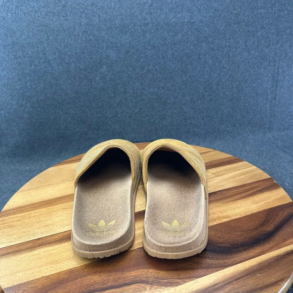 Adidas Puffylette Adimule Lea Slides Mesa Brown Suede Mens 9 GY2555 Mules